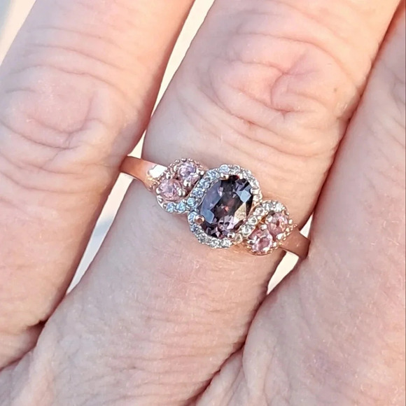 Natural Lavender Spinel & Pink Tourmaline 3 Stone Ring. - Picture 2 of 6